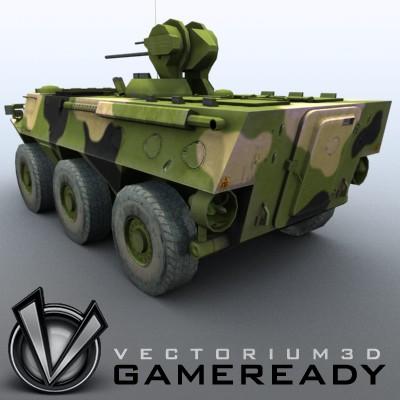 3D Model of Game-ready model of Chinese ZSL92 Wheeled Armoured Vehicle with 2 color schemes. Each scheme include: 3 RGB textures (hull,turret,wheels) and 1 RGBA texture (windows) - 3D Render 1